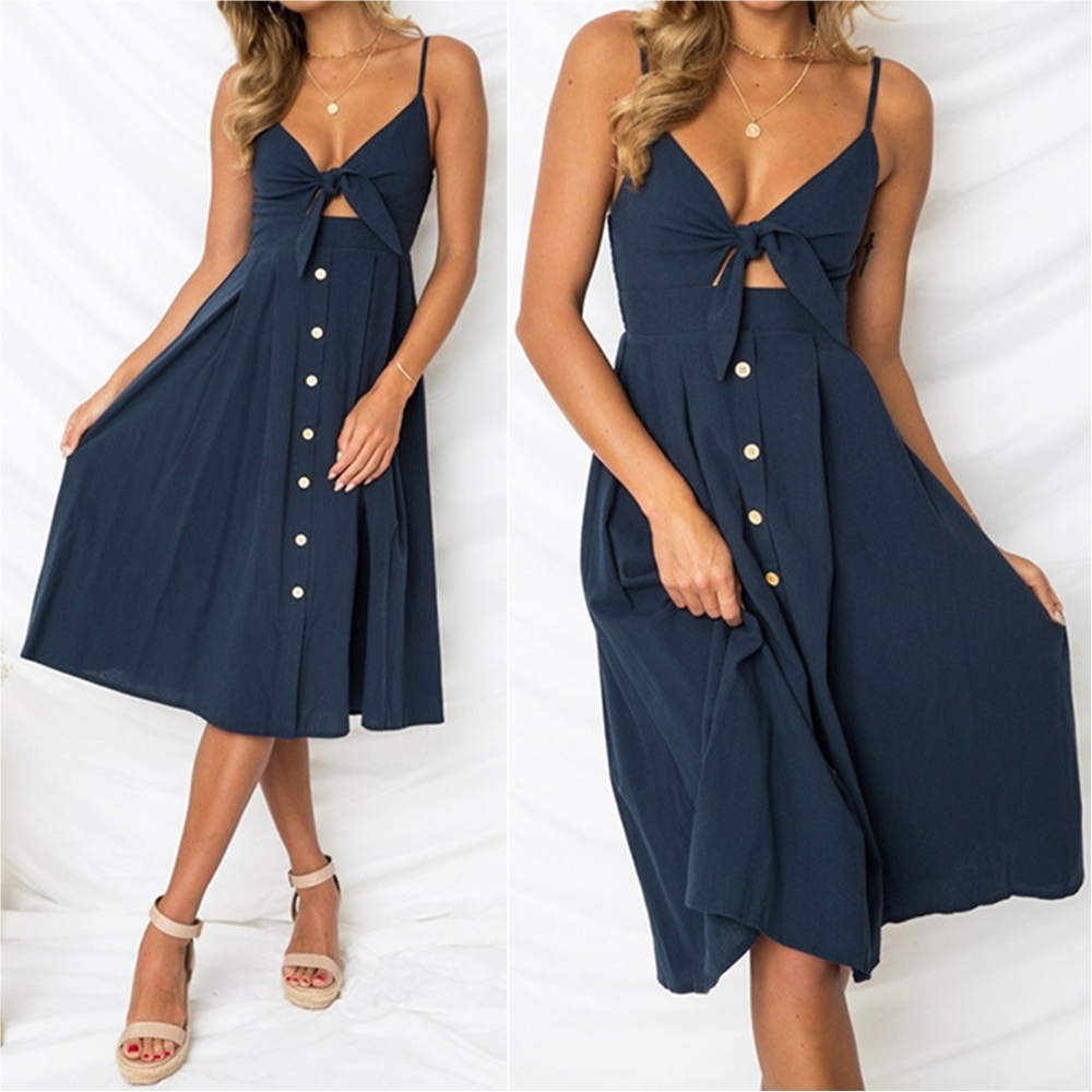 Sassy Sweetheart Smock Dress - Navy - Picture 1 of 8